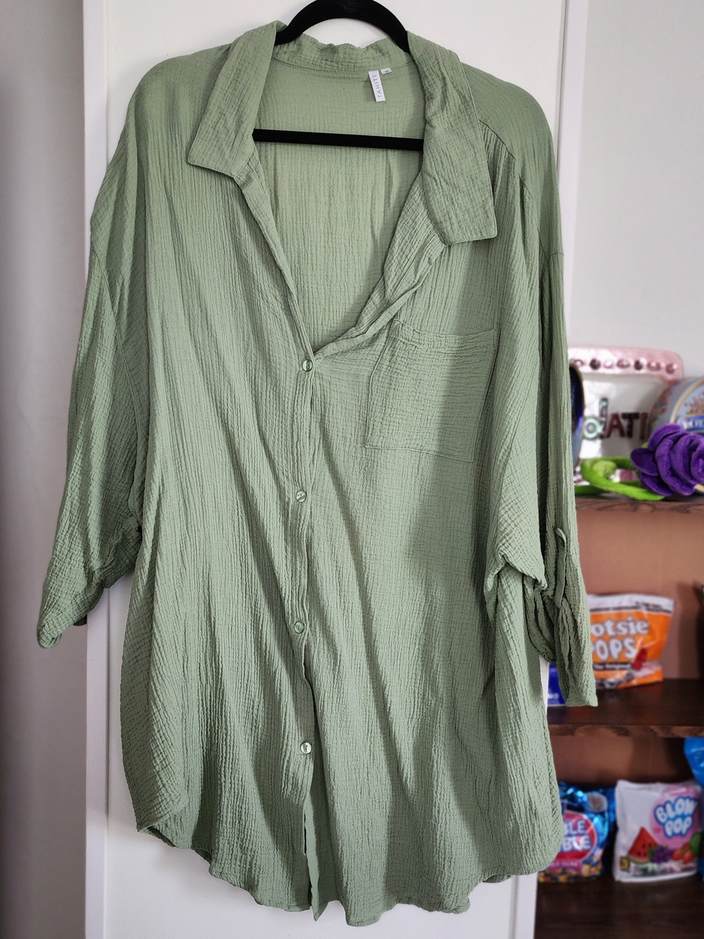 Light Green Women's Button-Down Shirt - Relaxed Textured Fit